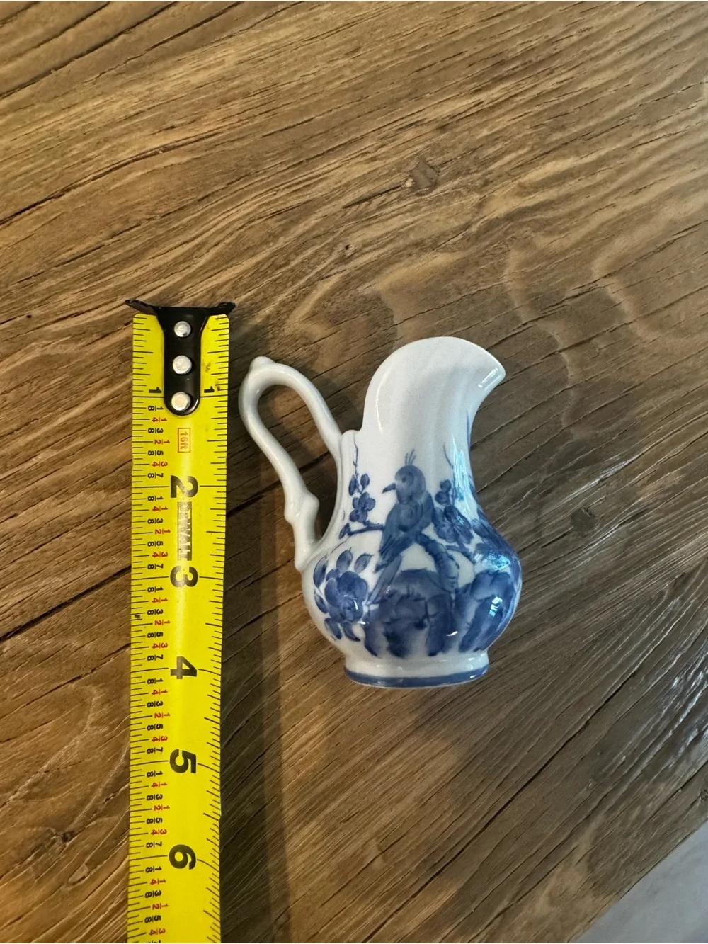 Vintage Miniature Blue & White Milk Jug Pitcher Bird Flower Motif